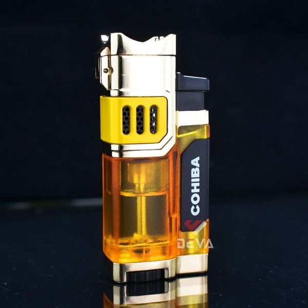 Bật lửa chính hãng Cohiba khò 4 tia kèm đục và kệ Cigar COB 182