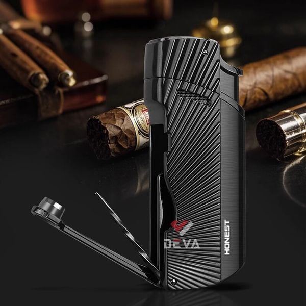 Bật lửa chính hãng Honest khò 1 tia kèm đục và xiên Cigar BCZ 847