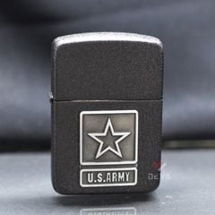 Zippo Tái bản 1941 Sơn Đen Sần Ốp Logo US Army Z211