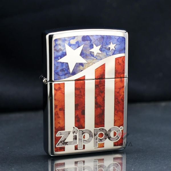 Zippo Hình Mẫu Logo Zippo Kết Hợp Cờ Mỹ Zippo US Flag Z217