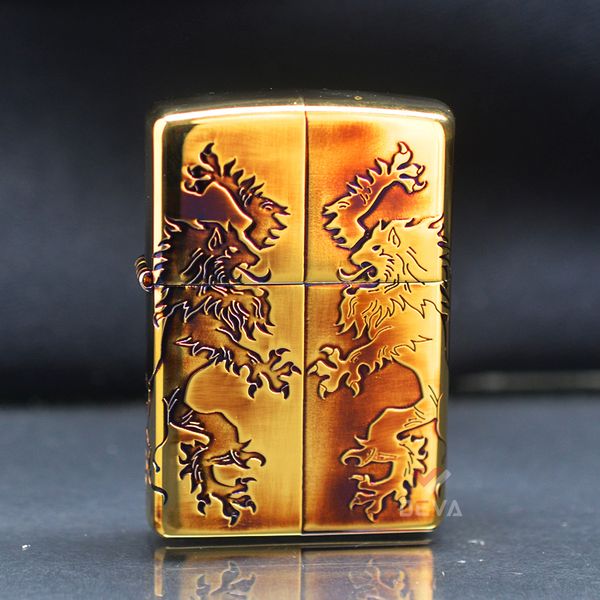 Zippo Đồng Cháy Khắc Sâu Sư Tử Hoàng Gia ZN07