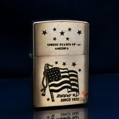 Zippo Vàng Xước Khắc Laser Cờ Mỹ ZK02