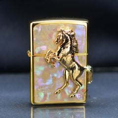 Zippo Khảm Trai Mạ Vàng Ốp Ngựa Nổi 3D ZN16