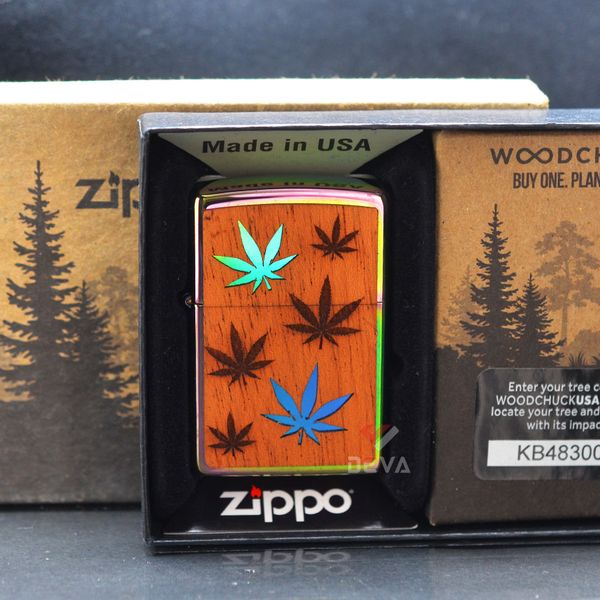 Zippo ốp gỗ Gụ khắc lá Phong woodchuck leaves Z279