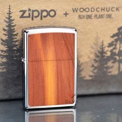 Zippo Mỹ chính hãng mạ chrome ốp  gỗ Tuyết Tùng Z282