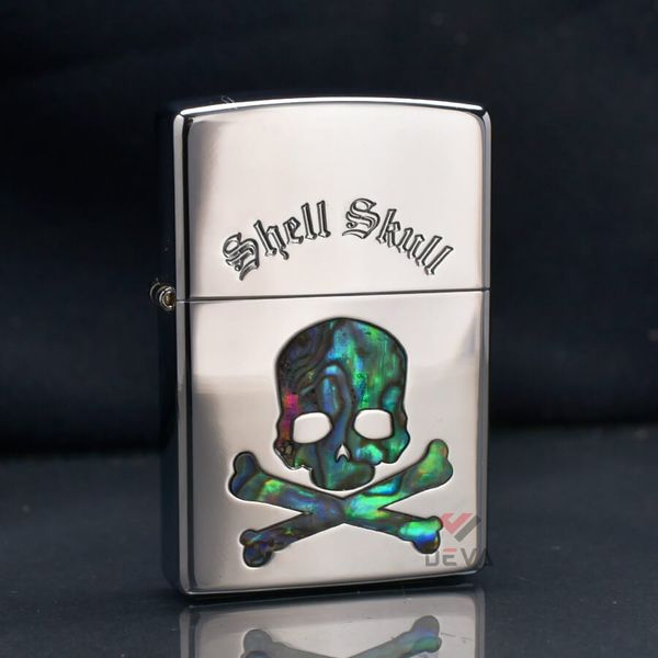 Zippo Khảm Ốc Chủ Đề Đầu Lâu Xương Chéo Shell Skull ZN50