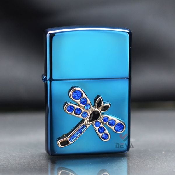 Zippo Xanh Ốp Emlem Cánh Chuồn Chuồn Khảm Đá Z294