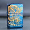 Zippo Xanh Sapphire Khắc Hình Rồng Lượn Mạ Vàng ZK37