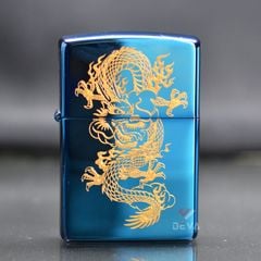 Zippo Xanh Sapphire Khắc Hình Rồng Bay Mạ Vàng ZK49