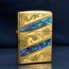 Zippo Khảm Trai Kẻ Chéo Khắc Hoa Văn Cổ Điển ZN60