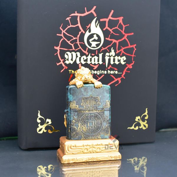 Set Zippo Hoa Văn Cổ Đại Ốp Linh Vật Tỳ Hưu May Mắn ZN66