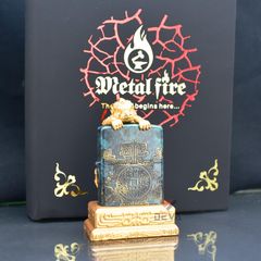 Set Zippo Hoa Văn Cổ Đại Ốp Linh Vật Tỳ Hưu May Mắn ZN66