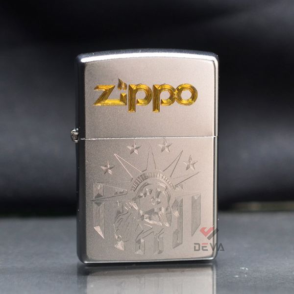 Zippo Satin Khắc CNC Chủ Đề Tượng Nữ Thần Tự Do ZK62