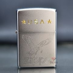 Zippo Mạ Satin Khắc Hình Đại Bàng Mỹ ZK63