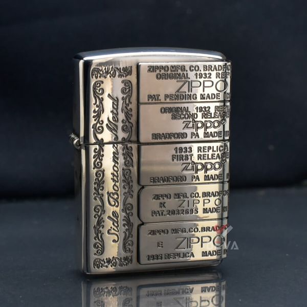 Zippo Ốp Lệch Emblem Mộc Đáy Zippo Qua Các Thời Kỳ ZN83