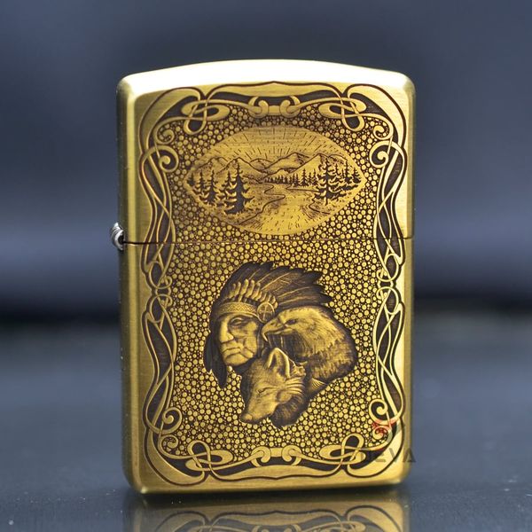 Zippo khắc Thổ Dân rừng xanh bản Armor  ZD06