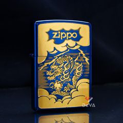 Zippo Mạ Titanium Xanh Hình Rồng Vàng ZN97