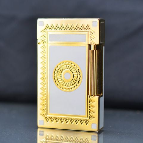 Mẫu Bật lửa Dupont trắng viền vàng hoa văn tròn D41V đẹp Hà Nội