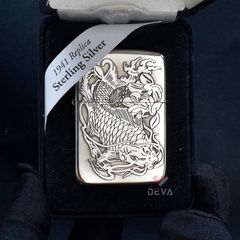 Zippo Bạc Khối Tái Bản 1941 Khắc Cá Chép Đầm Sen BK37