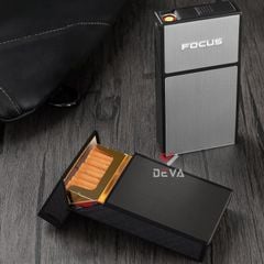 Hộp đựng thuốc lá Focus nguyên bao 20 điếu size nhỏ 5.5mm kèm bật lửa điện nhiệt JD YH089