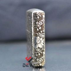 Zippo Bạc Khối Armor Khắc Hình Hoa Mẫu Đơn Các Mặt BK63