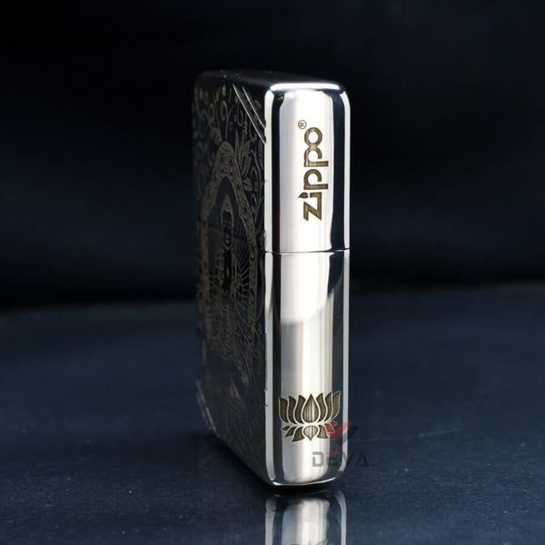 Zippo Bạc Khối Tái Bản 1937 Vintage Chặt Góc Khắc Đức Phật A Di Đà BK86