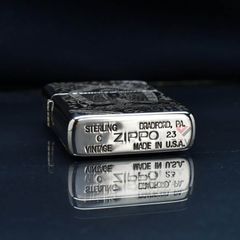 Zippo Bạc Khối Tái Bản 1937 Vintage Chặt Góc Khắc Đức Phật A Di Đà BK86