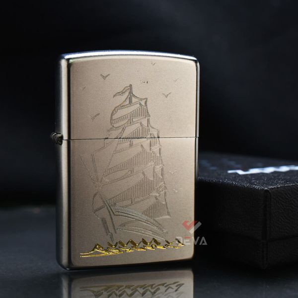 Zippo Mạ Satin Khắc Hình Thuyền Buồm Cổ ZK15