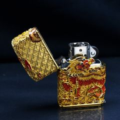 Zippo Bọc Lưới Mạ Vàng Chủ Đề Kỳ Lân Bảo Hộ ZN77