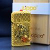 Zippo Slim Bọc Lưới Vàng Ốp Hình Mãnh Hổ Tung Cánh ZN171