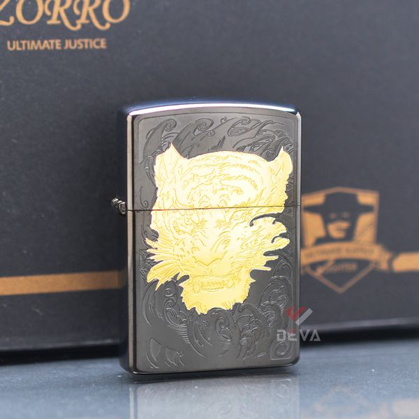 Bật Lửa Chính Hãng Zorro Bản Giới Hạn Khắc Đầu Hổ Mạ Vàng Z92128