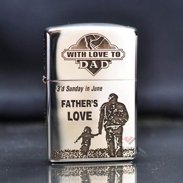 Zippo Bạc Khối Khắc Hình Cha Con Bản Giới Hạn BK27