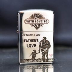 Zippo Bạc Khối Khắc Hình Cha Con Bản Giới Hạn BK27