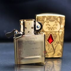 Zippo Armor Mèo Thần Tài Maneki-Neko Ốp Đá Quý Lucky Cat Z133