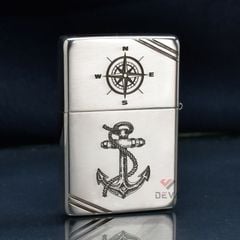 Zippo Bạc Khối Chặt Góc Khắc Hình Thuyền Buồm BK29