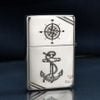 Zippo Bạc Khối Chặt Góc Khắc Hình Thuyền Buồm BK29