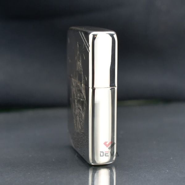 Zippo Bạc Khối Chặt Góc Khắc Hình Thuyền Buồm BK29