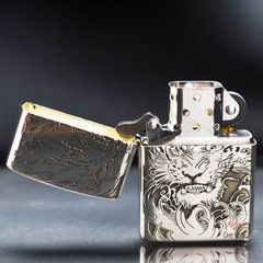 Zippo Bạc Khối Armor Khắc Chủ Đề Mãnh Hổ BK83