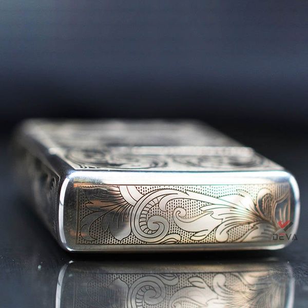 Zippo Bạc Khối Khắc Hoa Văn Cổ Điển BK66