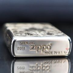 Zippo Bạc Khối Khắc Hoa Văn Cổ Điển BK66