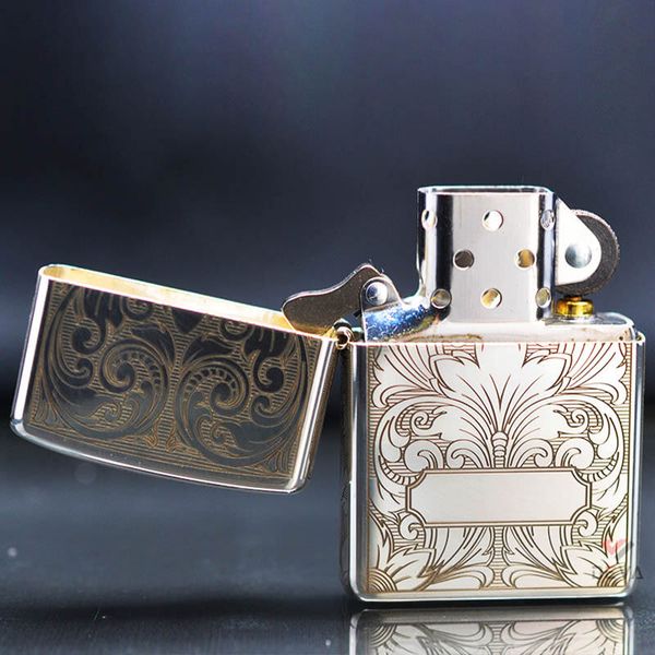 Zippo Bạc Khối Khắc Hoa Văn Cổ Điển BK66