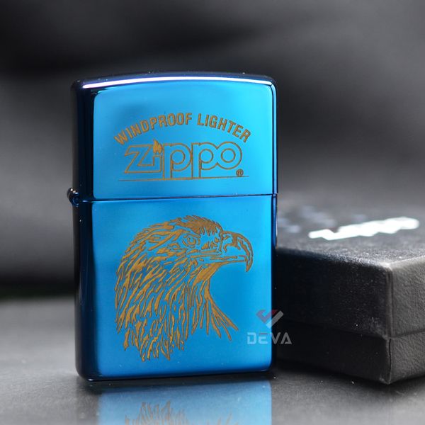 Zippo Xanh Sapphire Khắc Chim Ưng ZK112