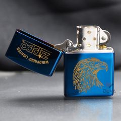 Zippo Xanh Sapphire Khắc Chim Ưng ZK112