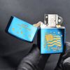 Zippo Sơn Xanh Sapphire Khắc Lá Cờ Hoa Kỳ ZK111