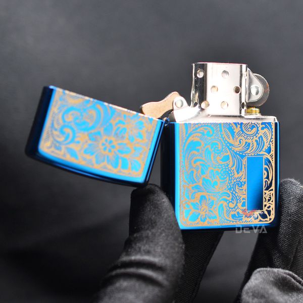 Zippo Xanh Sapphire Khắc CNC Hoa Văn Vennetian ZK67