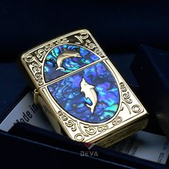 Zippo Khảm Xà Cừ Khắc Đôi Cá Heo Nhảy Múa ZN58