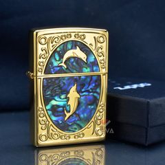 Zippo Khảm Xà Cừ Khắc Đôi Cá Heo Nhảy Múa ZN58