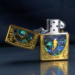 Zippo Khảm Xà Cừ Khắc Đôi Cá Heo Nhảy Múa ZN58