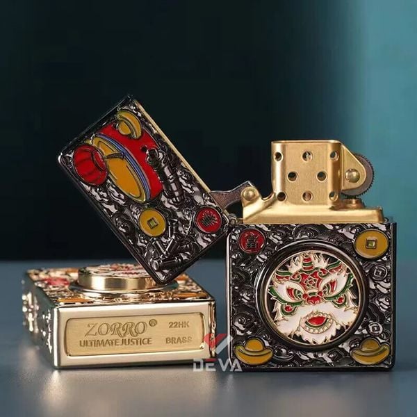 Bật lửa Zorro bọc vỏ dày vòng xoay đầu Lân may mắn Z-KJ1025