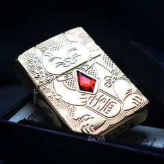 Zippo Armor Mèo Thần Tài Maneki-Neko Ốp Đá Quý Lucky Cat Z133
